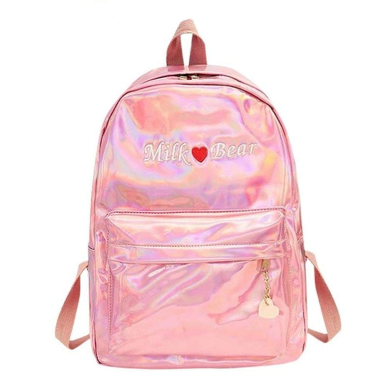 2019 New Fashion Mini Travel Backpack for Women & Girls - Silver, Blue, Pink Holographic PU Leather Laser School Bag for Teenage Girls (Pink) - Perfect for School, Travel & Everyday Use