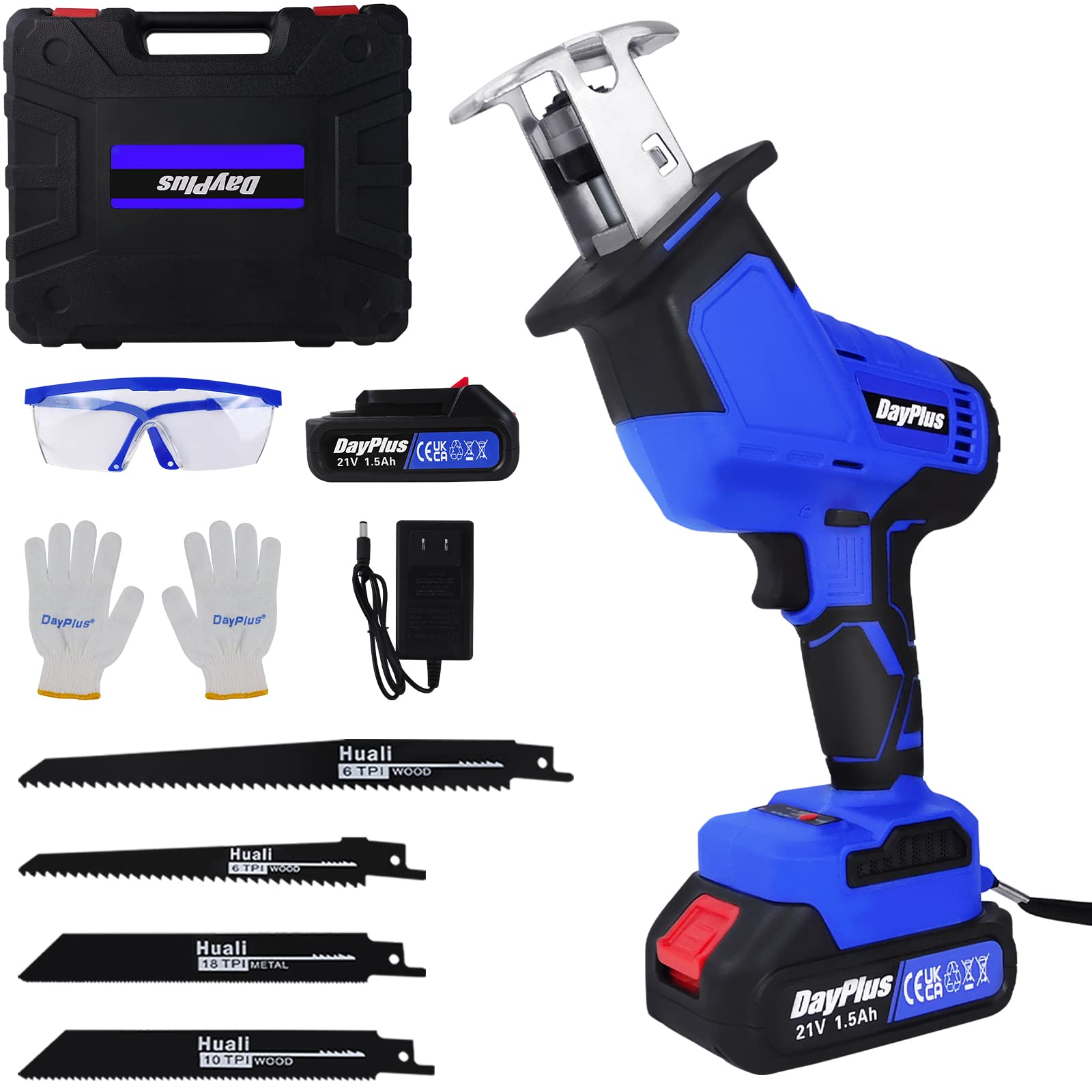21V Brushless Cordless Reciprocating Saw - 1900SPM Variable Speed Electric Hand Saw with 4 Blades & 1.5Ah Battery - Powerful Woodworking & Metal Cutting Tool for DIY Projects, Home Renovation, and Construction Work