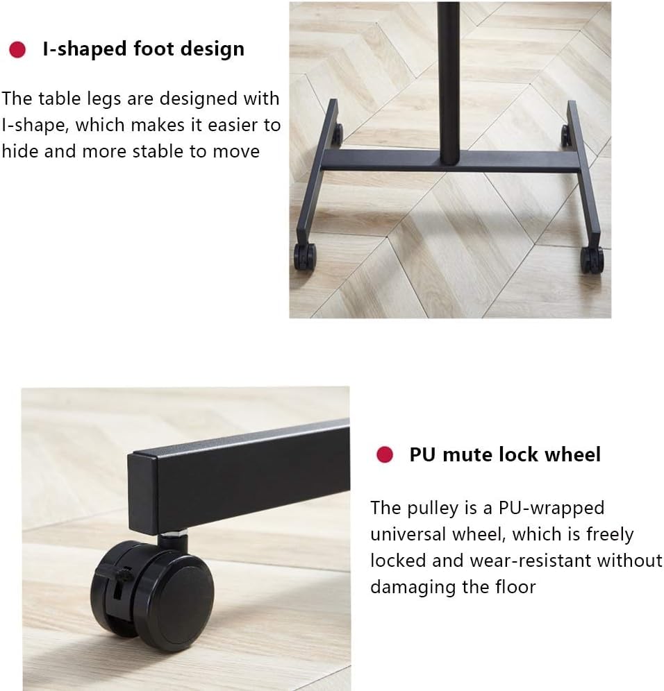 POCHY Adjustable Overbed Table - Portable Standing Desk with Wheels & Carbon Steel Frame, Height Adjustable for Laptop, Reading, or Eating in Bed - Perfect for Home Office, Hospital, or Dorm Room
