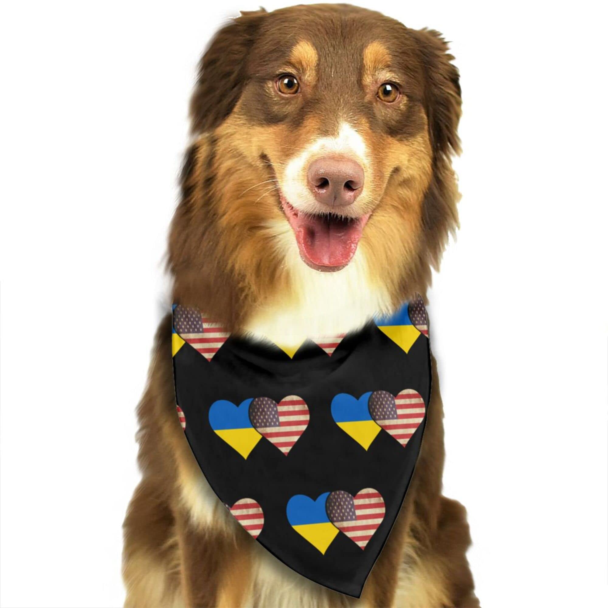 Ukraine & American Flag Dog Bandanas - Patriotic Pet Scarf Triangle Bibs for Dogs & Cats | Perfect for July 4th, National Holidays & Pet Costume Parties