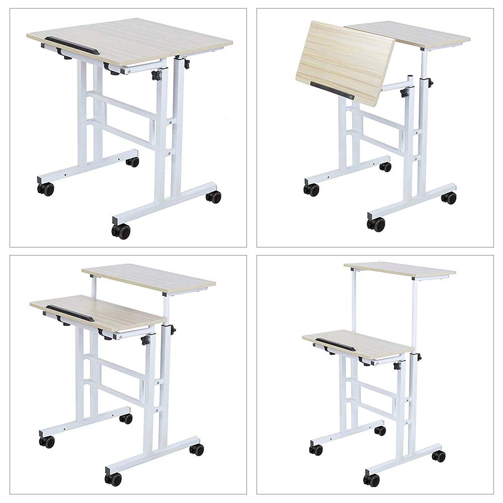 Adjustable Mobile Standing Desk with Wheels - FOME Height-Adjustable Laptop Workstation, Rolling Presentation Cart & Tiltable Panel Board for Office & Home (Standing & Seating 2 Modes) - Perfect for Remote Work, Classroom Presentations & Ergonomic Workspaces