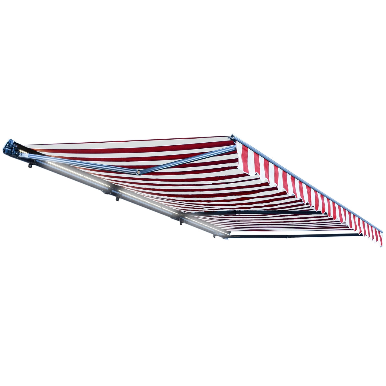 ALEKO 10x8 Feet Half Cassette Motorized Retractable LED Patio Awning - Red & White Stripes for Outdoor Shade & Luxury Backyard Relaxation