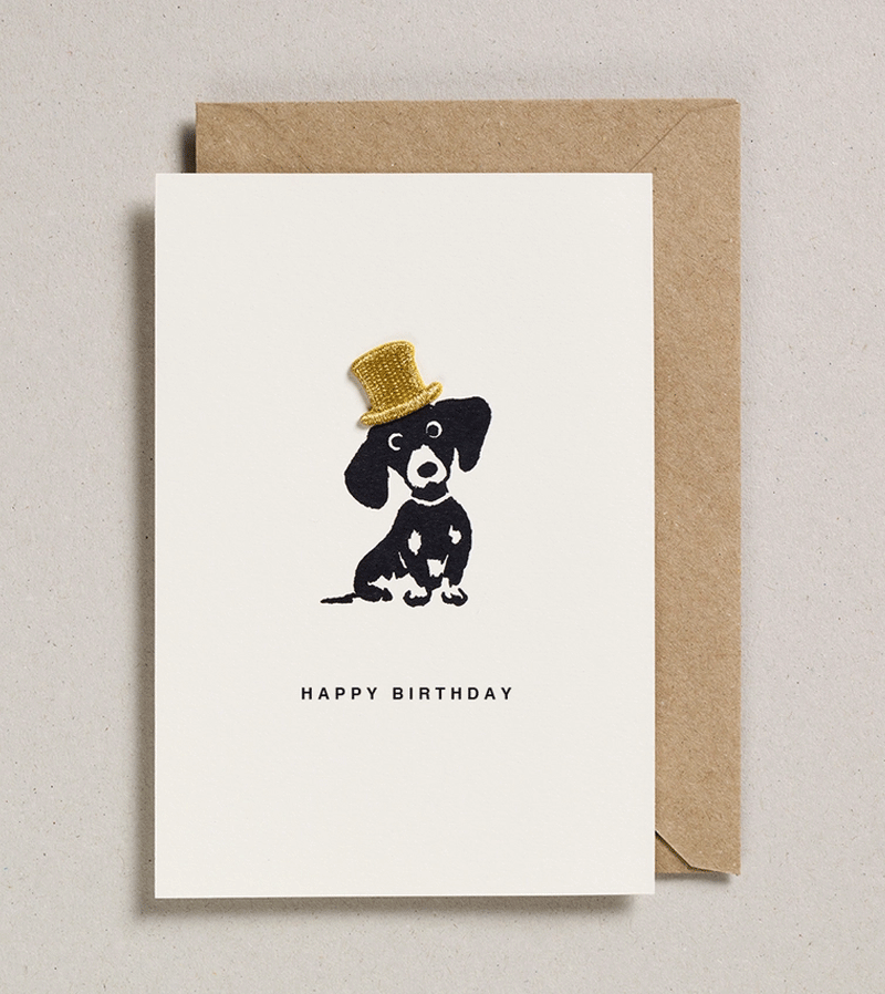 Petra Boase Iron-On Sausage Dog in Top Hat Charm Card - Perfect for DIY T-Shirts, Bags & Scrapbooking