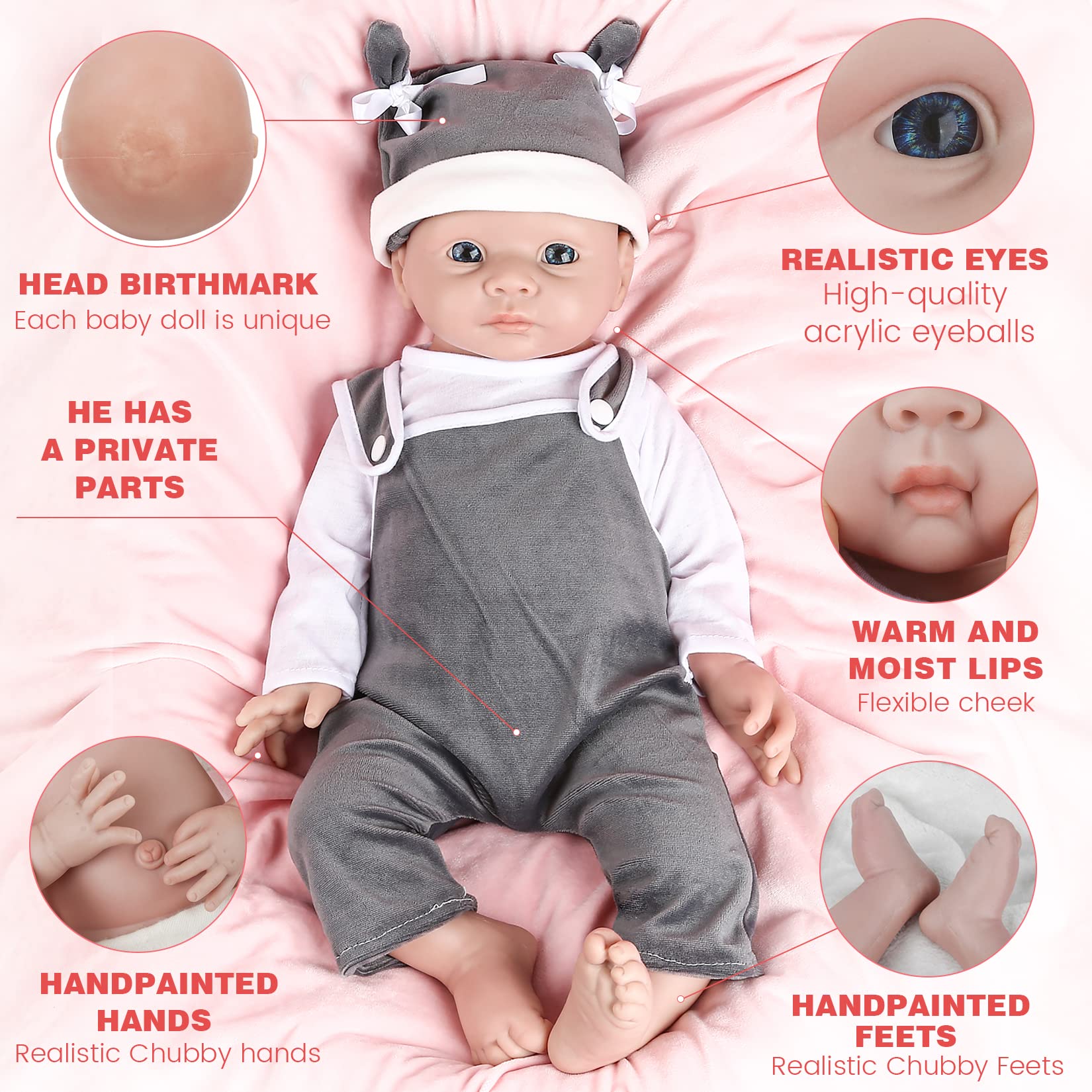 IVITA 19 Inch Realistic Silicone Reborn Baby Doll Boy - Ultra Soft Full Body Newborn Doll (Non-Vinyl Material) - Perfect for Nursery Decor, Gift Giving, and Therapeutic Play