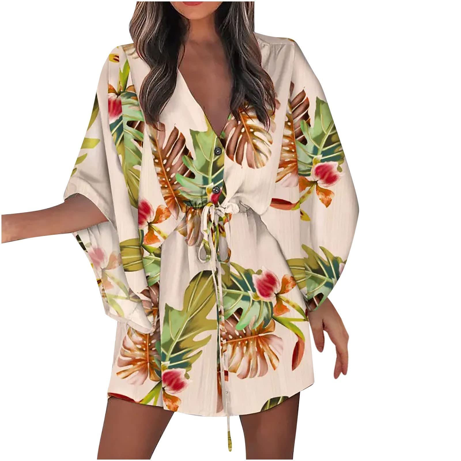 Women's Boho Print Summer Dress - Floral Drawstring Sun Beach Dress, Mini Cheongsam Style for Vacation & Holiday Wear | Perfect for Beach Outings, Pool Parties & Casual Day Out