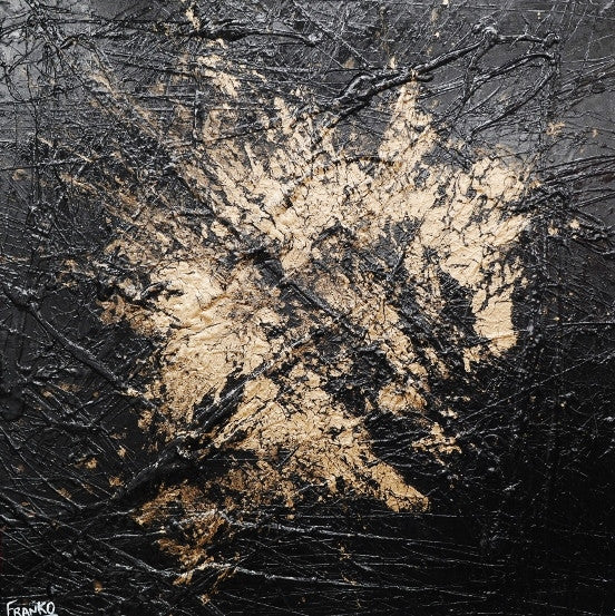 Abstract Black Metallic Gold Wall Art - Modern Home Decor for Living Room, Bedroom & Office - Inspirational Canvas Painting for Contemporary Interior Design