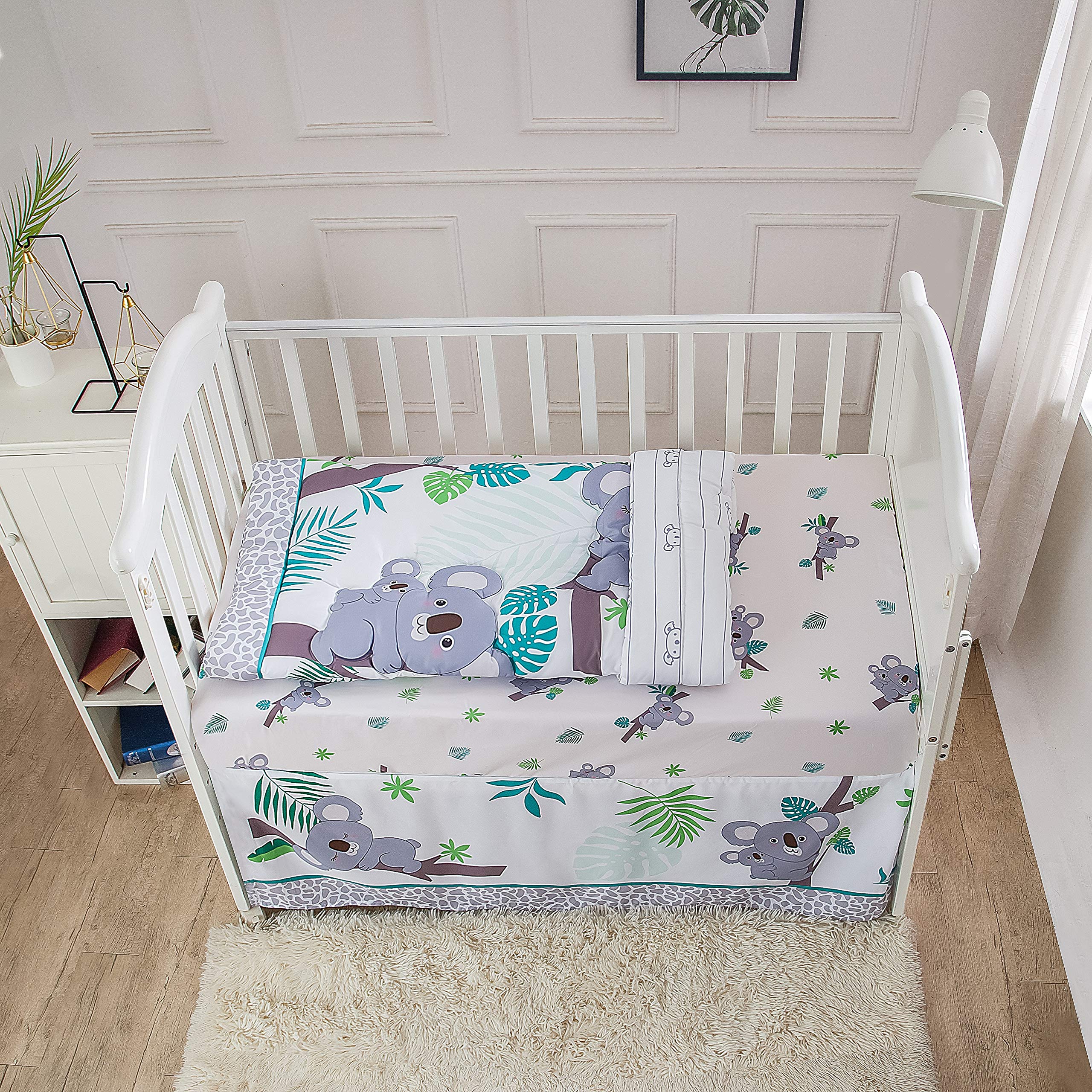 Premium Baby Koala Nursery Crib Bedding Set - 3 Piece Standard Size Crib Set in Soft Grey & Green | Unisex Nursery Bedding & Neutral Decor for Boys & Girls | Perfect for Newborns, Baby Showers & Gender-Neutral Nursery Themes