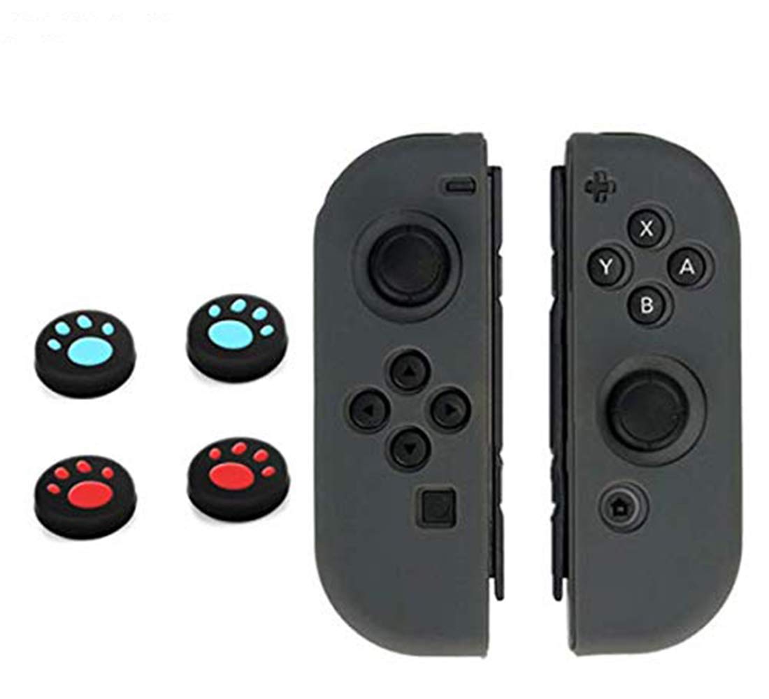 6-in-1 Thumb Grips Joystick Caps - Soft Silicone Protective Cover for Nintendo Switch Joy-Con Controllers (Black) - Improve Gaming Comfort & Grip for Long Play Sessions