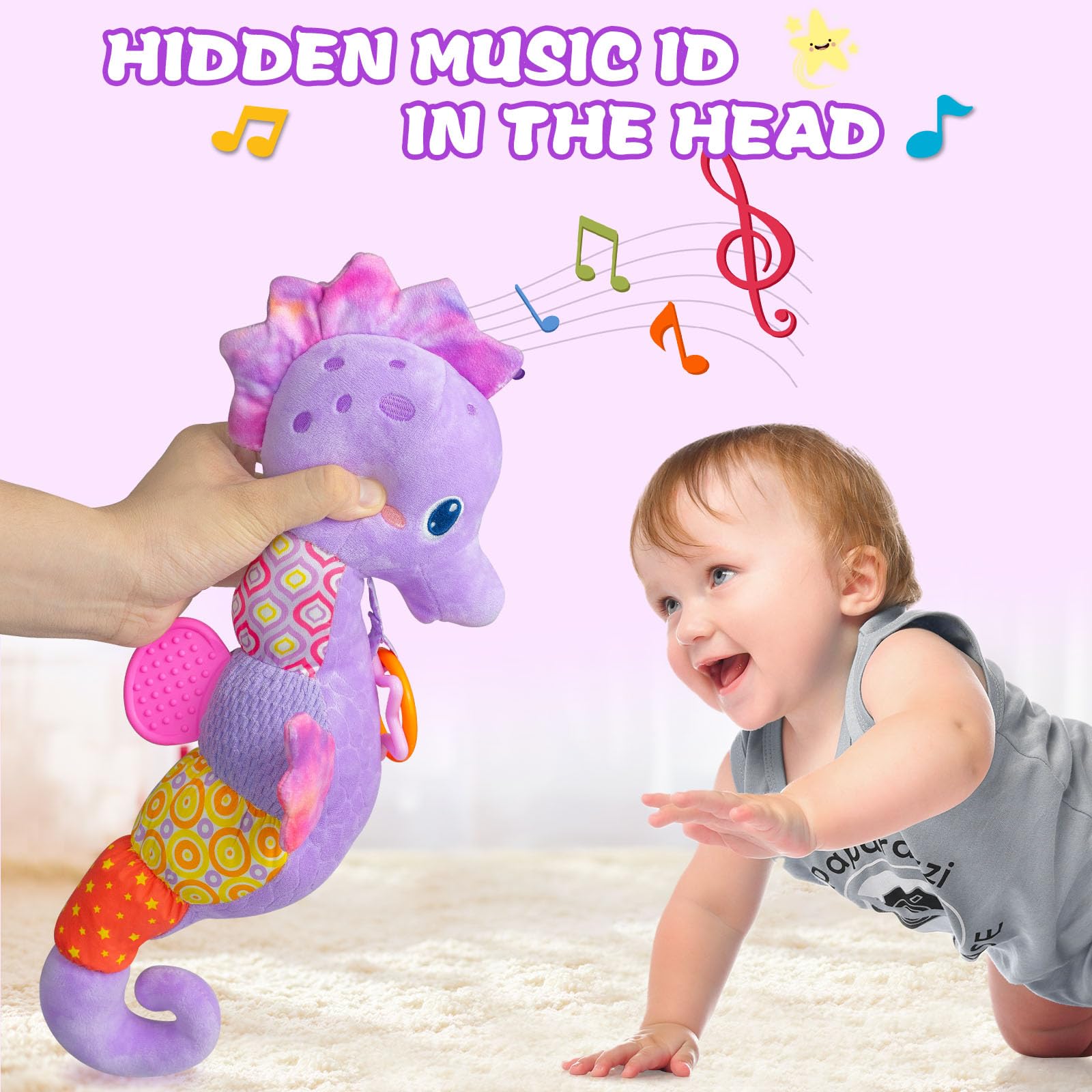 Fuzqq Musical Stuffed Animal Toy for Babies 0-12 Months - Soft, Crinkle & Rattle for Sensory Play