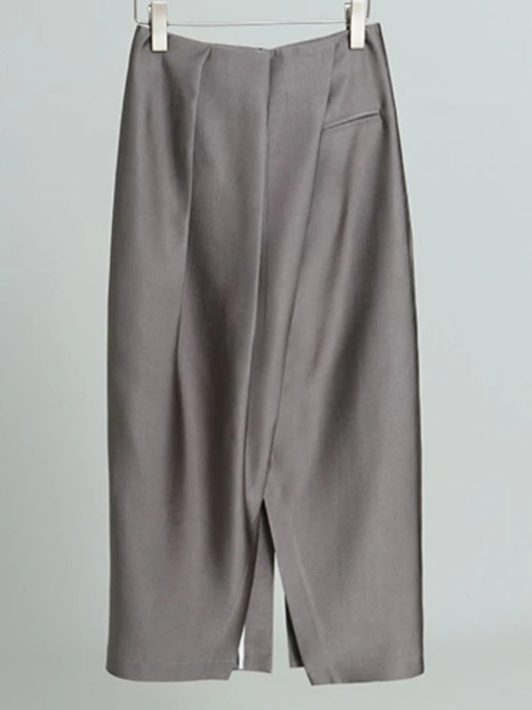 Asymmetrical High Waist Patchwork Skirt for Women - Solid Color Casual Loose Straight Skirt | Fashionable Female Clothing for Office, Dating & Everyday Wear