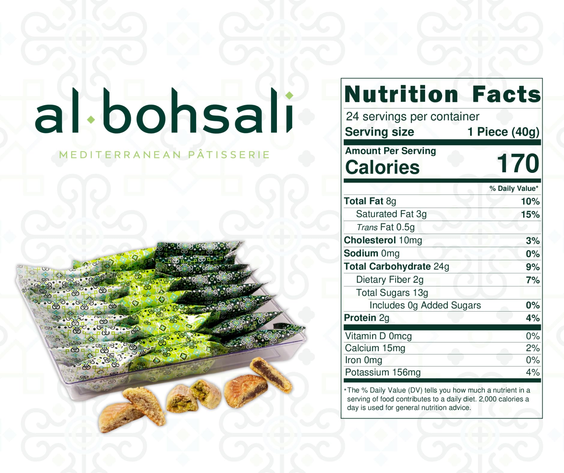 Premium Al Bohsali Maamoul Pistachio Filled Shortbread Cookies - 24 Individually Wrapped Pouches | Authentic Middle Eastern Dessert for Gifts, Parties & Ramadan Celebrations