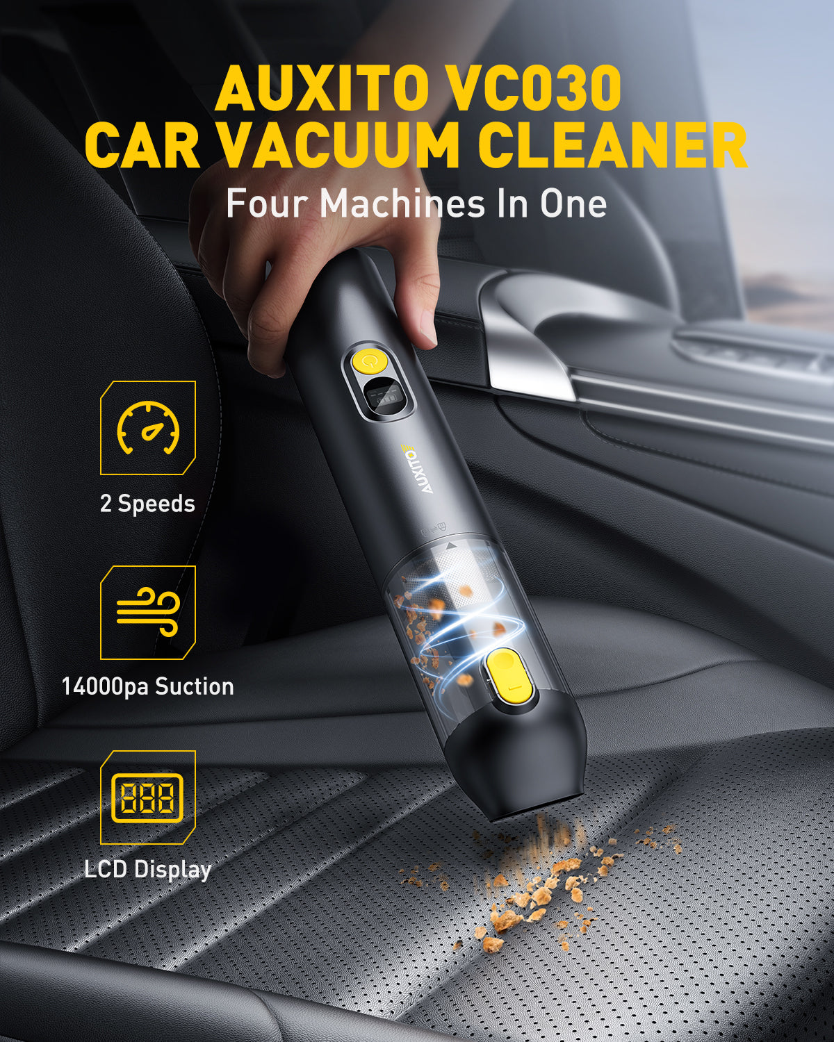 AUXITO Cordless Car Vacuum Cleaner 14000Pa - 5-in-1 Mini Portable Handheld Vacuum Blower Inflator for Car Detailing, Home Office Desk, Keyboard Cleaning & Pet Hair Removal | Perfect for Car Interiors, Small Spaces & Quick Cleanups