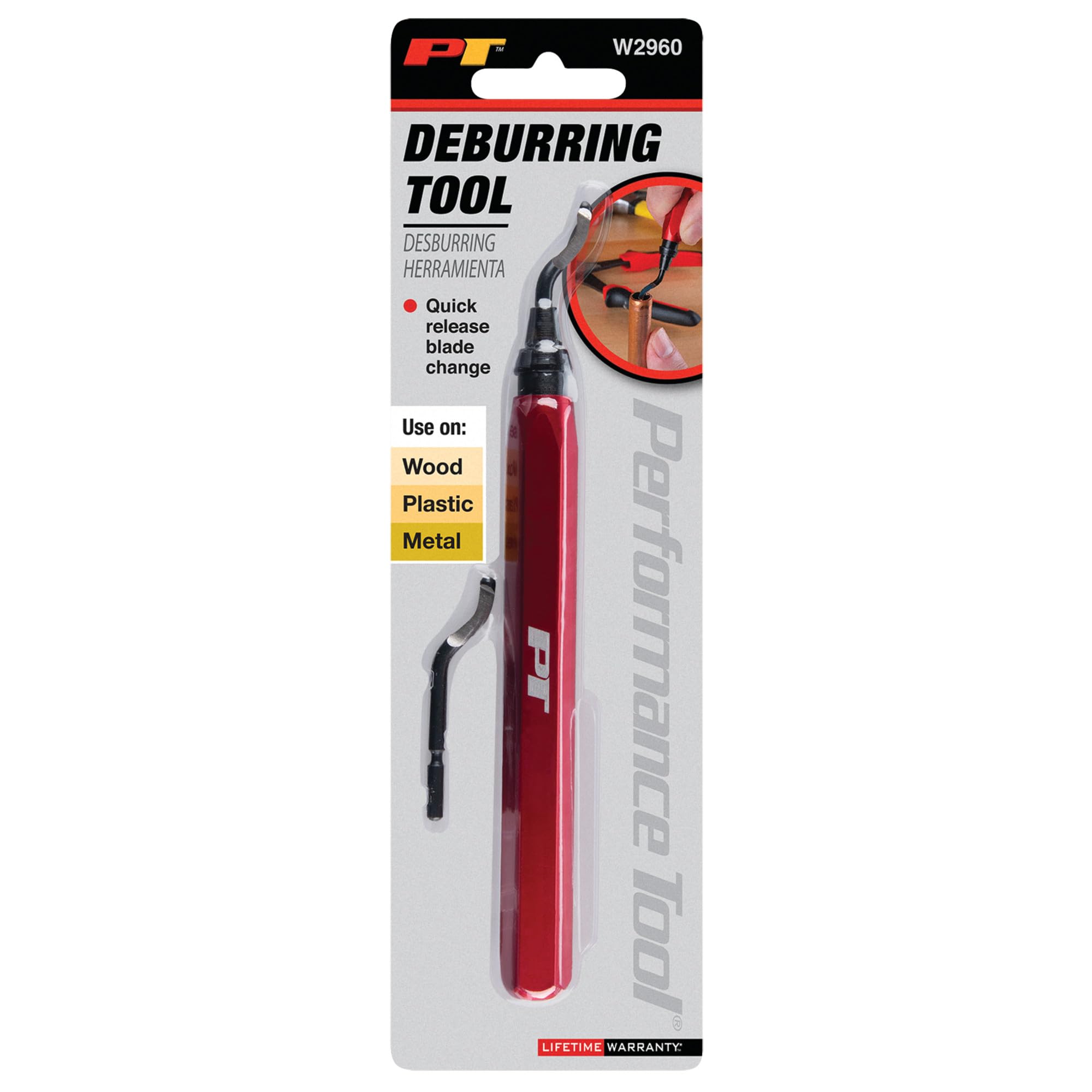 Performance Tool W2960 Pipe Reamer & Deburring Tool - Swivel Head & Quick Release Blade for Metal, PVC, Conduit Pipes - Perfect for Plumbing, HVAC & DIY Pipe Cutting Projects