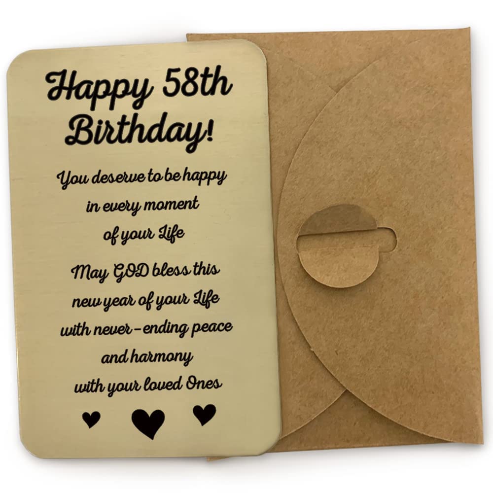 Paintio 58th Birthday Card - Elegant Aluminum Wallet Insert Gift for Wife, Husband, Women or Men | Perfect 58 Year Old Birthday & Anniversary Present | Great for Celebrations, Milestones & Special Occasions