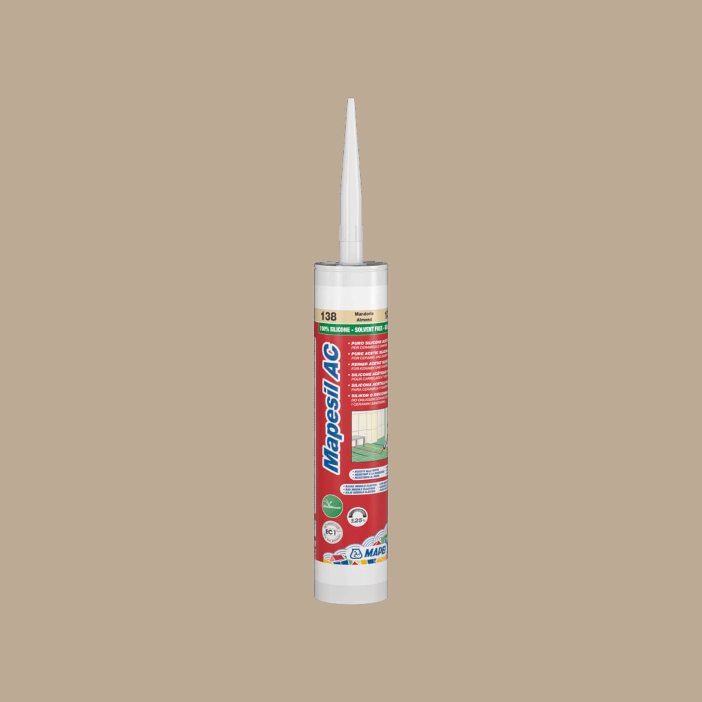 Mapei Silicone AC 133 Sand 10.5 oz (310ml) - Premium Sealant for Bathroom, Kitchen & Window Caulking - Waterproof & Mold Resistant