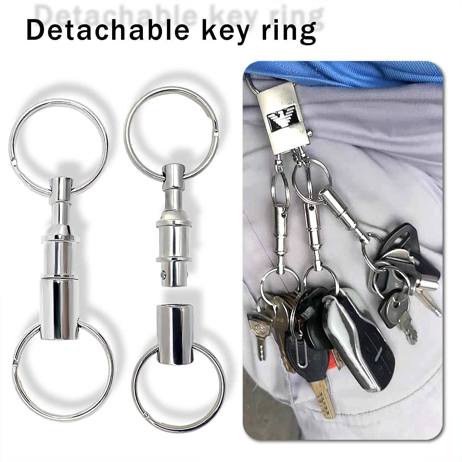 Tenalleys 4 Pack Quick Release Detachable Keychain - Silver Dual Pull Apart Key Rings for Home, Office & Car Keys | Easy Key Organization & Security