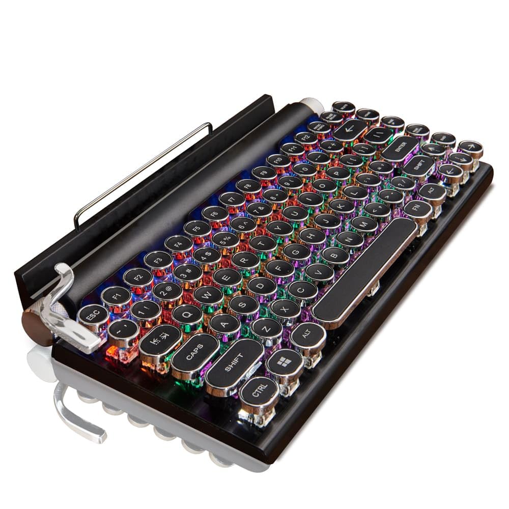 7KEYS Wireless Retro Typewriter Keyboard - Vintage Bluetooth Mechanical Keyboard for iPad, PC, Laptop, Mac & Phone (Black) | Perfect for Writers, Programmers & Vintage Enthusiasts