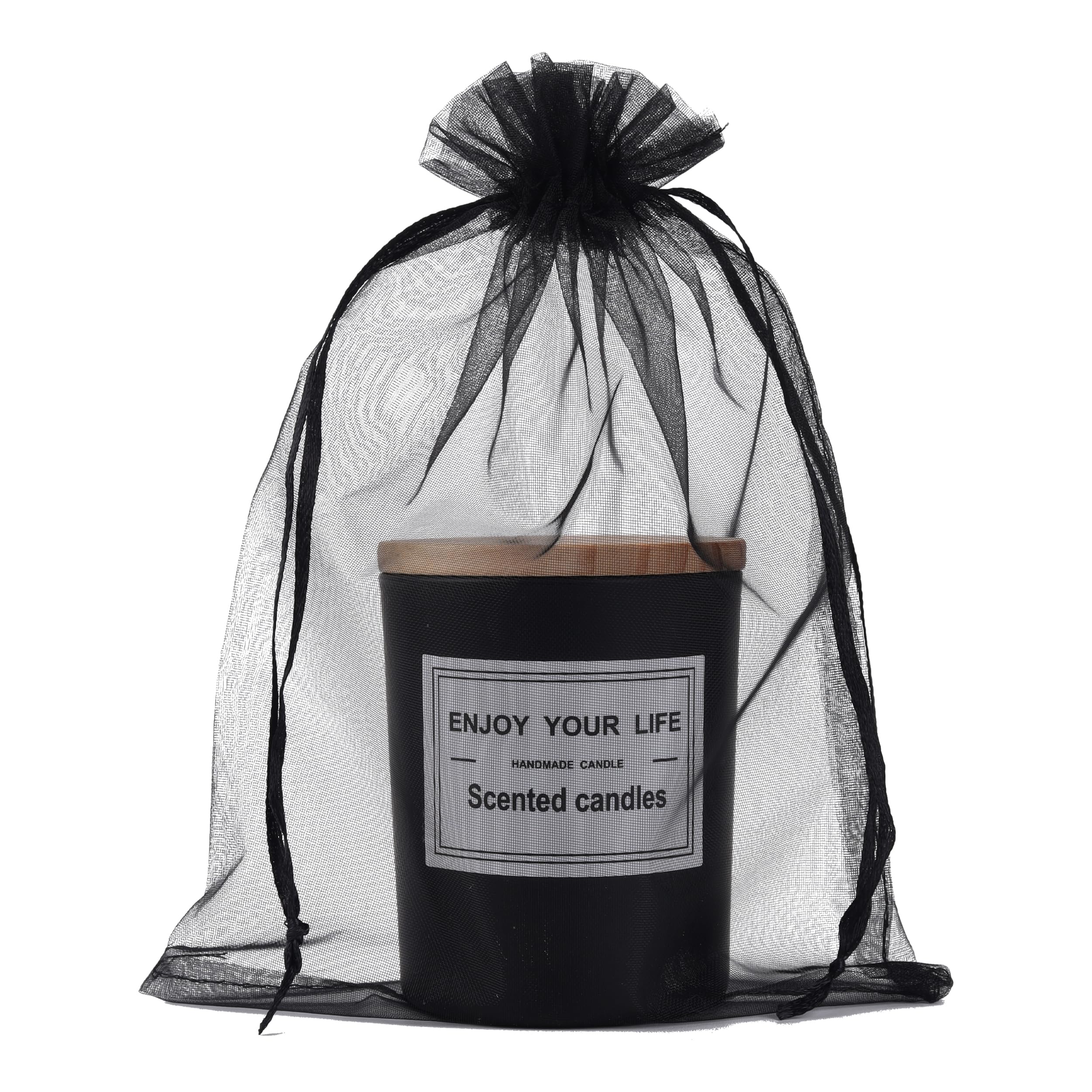 YunKo 50pcs 6x9 Inches Black Organza Drawstring Gift Bags - Wedding Favor, Candy, Jewelry & Party Favor Bags - Perfect for Bridal Showers, Baby Showers, Birthday Parties & Holiday Gifts