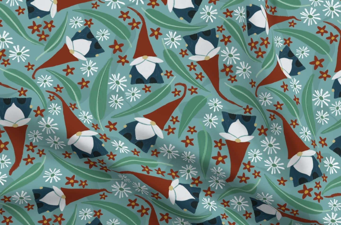 Gnome Trees Red Christmas Australian Gnomes Folklore Printed Minky Fabric - Soft Plush Fat Quarter for Sewing Baby Blankets, Quilt Backing & DIY Crafts - Perfect for Holiday Decorations & Cozy Home Projects
