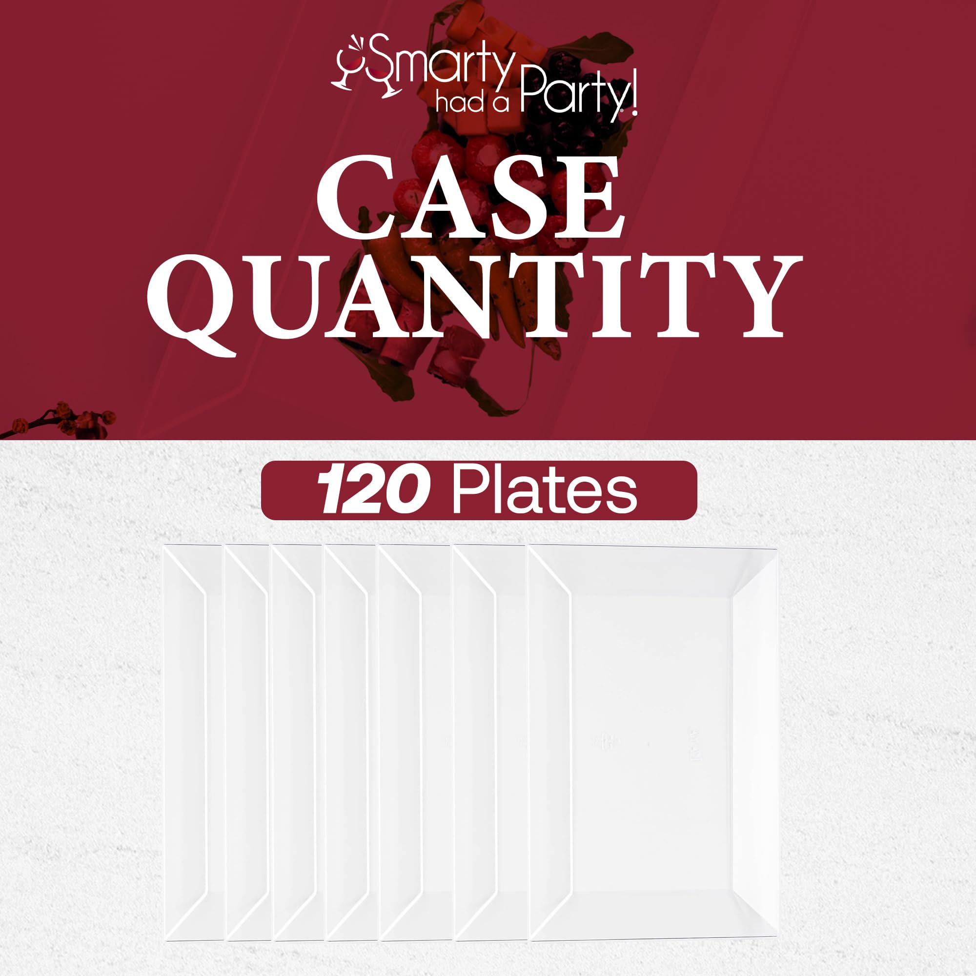 Smarty Had A Party 120-Pack Disposable Plastic Dessert Plates – Elegant White Rectangle Salad, Appetizer & Cake Plates for Weddings, Birthdays, Parties & Special Events | Perfect for Buffets, Catering & Home Entertaining