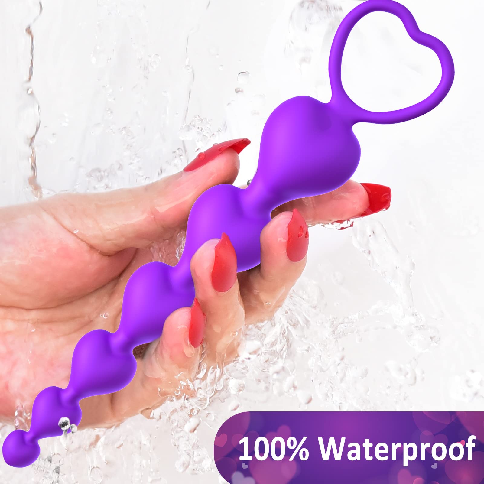 Silicone Anal Beads with 6 Gradual Balls - Flexible Butt Plug Anal Chain with Pull Loop for Prostate Massage & G-Spot Stimulation - 7.28 Inch Purple Anal Training Sex Toy for Beginners - Perfect for Solo Play & Couples Exploration