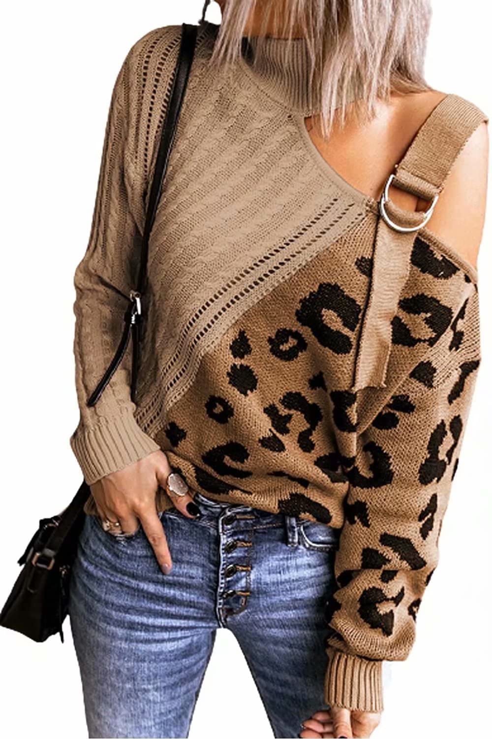 Zecilbo Women's Buttoned Wrap Turtleneck Sweater - Long Sleeve High Neck Knit Pullover Top for Fall Winter Fashion, Office Wear & Casual Outfits
