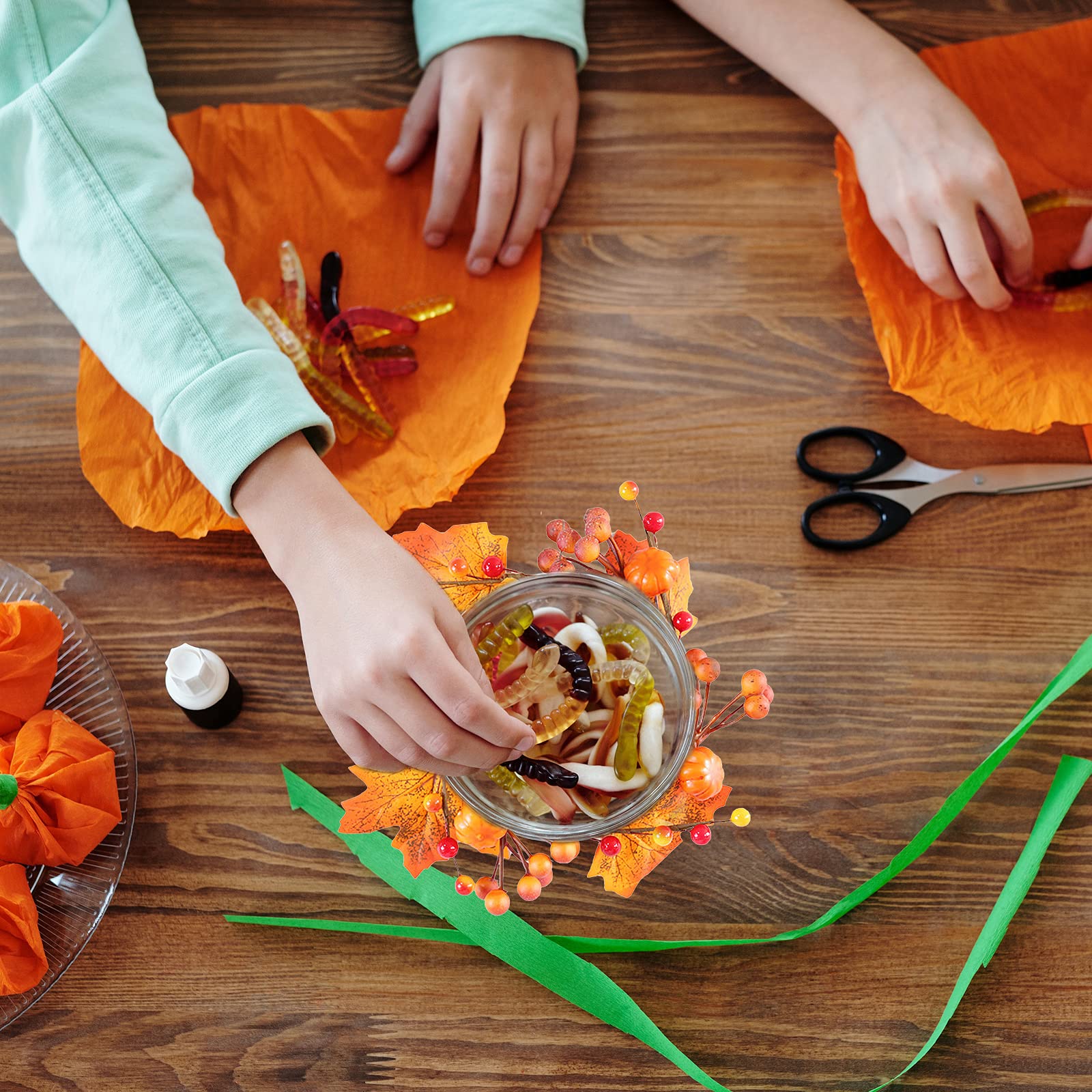 6 PCS Halloween Pumpkin Maple Leaf Candle Rings - 4.7 Inch DIY Artificial Candle Wreaths with Berries for Table Decor, Wedding Centerpieces, Thanksgiving & Fall Party Decorations - Perfect for Fireplace Mantel, Dining Table, and Seasonal Home Decor
