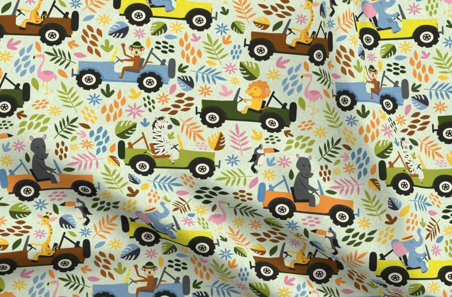 Premium Spoonflower Fabric - Safari Animals Print (Lion, Monkey, Giraffe, Elephant) on Petal Signature Cotton - Fat Quarter for Sewing, Quilting, Apparel & Home Decor | Perfect for Kids' Room, Nursery Decor & DIY Craft Projects