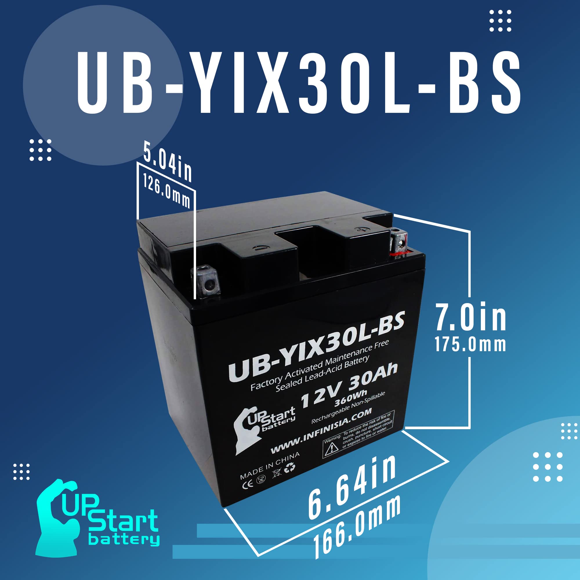 UpStart 12V 30AH Motorcycle Battery Replacement - 3-Pack UB-YIX30L-BS for 2003 Moto Guzzi Stone & EV 1100 CC - Factory Activated, Maintenance Free - Perfect for Long Rides & Off-Road Adventures