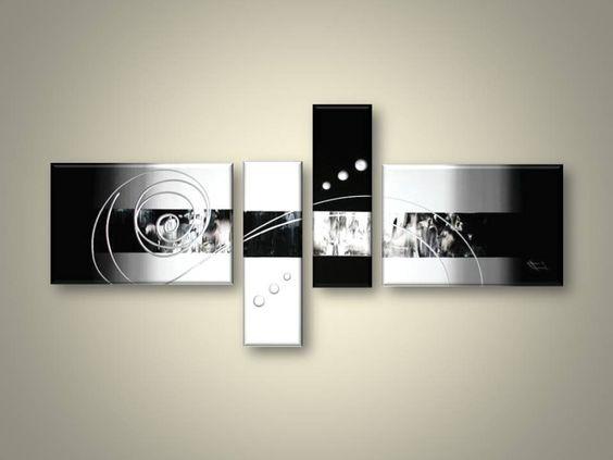 Abstract Acrylic Canvas Wall Art - Set of 4 Black & White Modern Paintings for Living Room Decor | Oil Painting Style Contemporary Home Artwork | Perfect for Living Room, Bedroom & Office Wall Decor