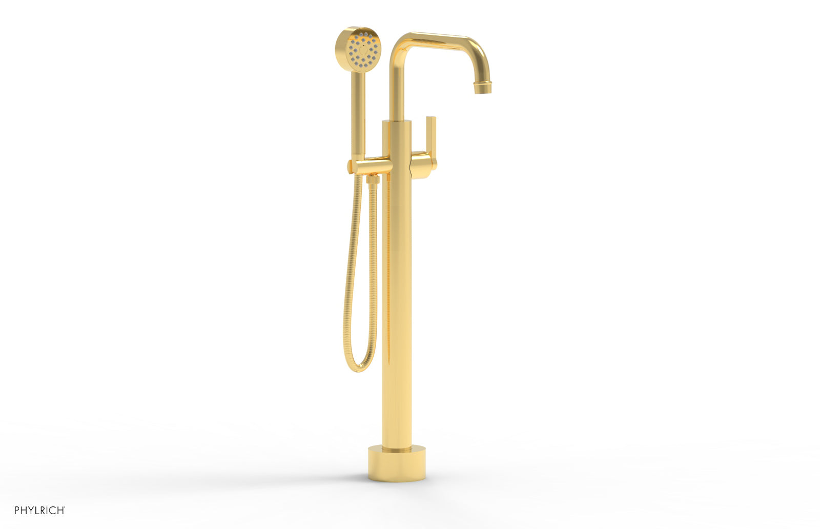 HEX MODERN Low Profile Floor Mount Tub Filler with Lever Handle & Hand Shower - Model 5015503 - Perfect for Modern Bathroom Renovations and Spa-Like Showers
