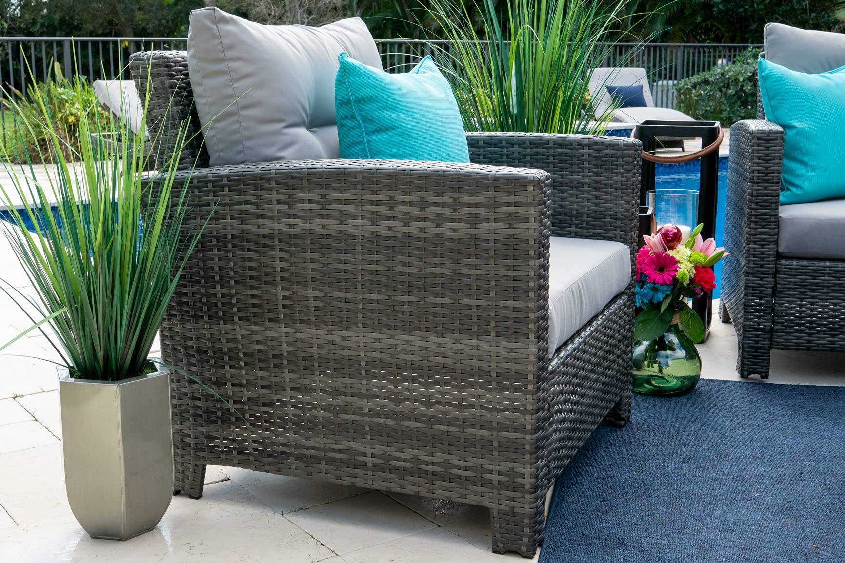 Bari 4-Piece Outdoor Patio Furniture Set - Gray Resin Wicker Conversation Sofa with 3-Seater, 2 Armchairs & Coffee Table | Perfect for Garden, Backyard, Poolside & Terrace Relaxation