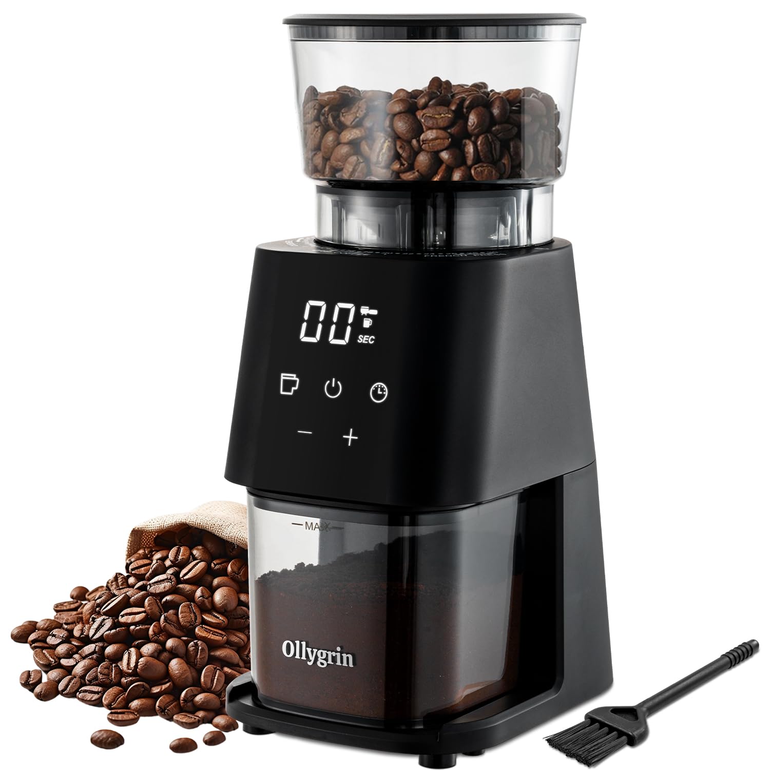 Ollygrin Electric Conical Burr Coffee Grinder - 30 Precise Grind Settings with Digital Timer for Espresso, Drip & French Press (2-12 Cups) | Perfect for Home Baristas & Coffee Enthusiasts