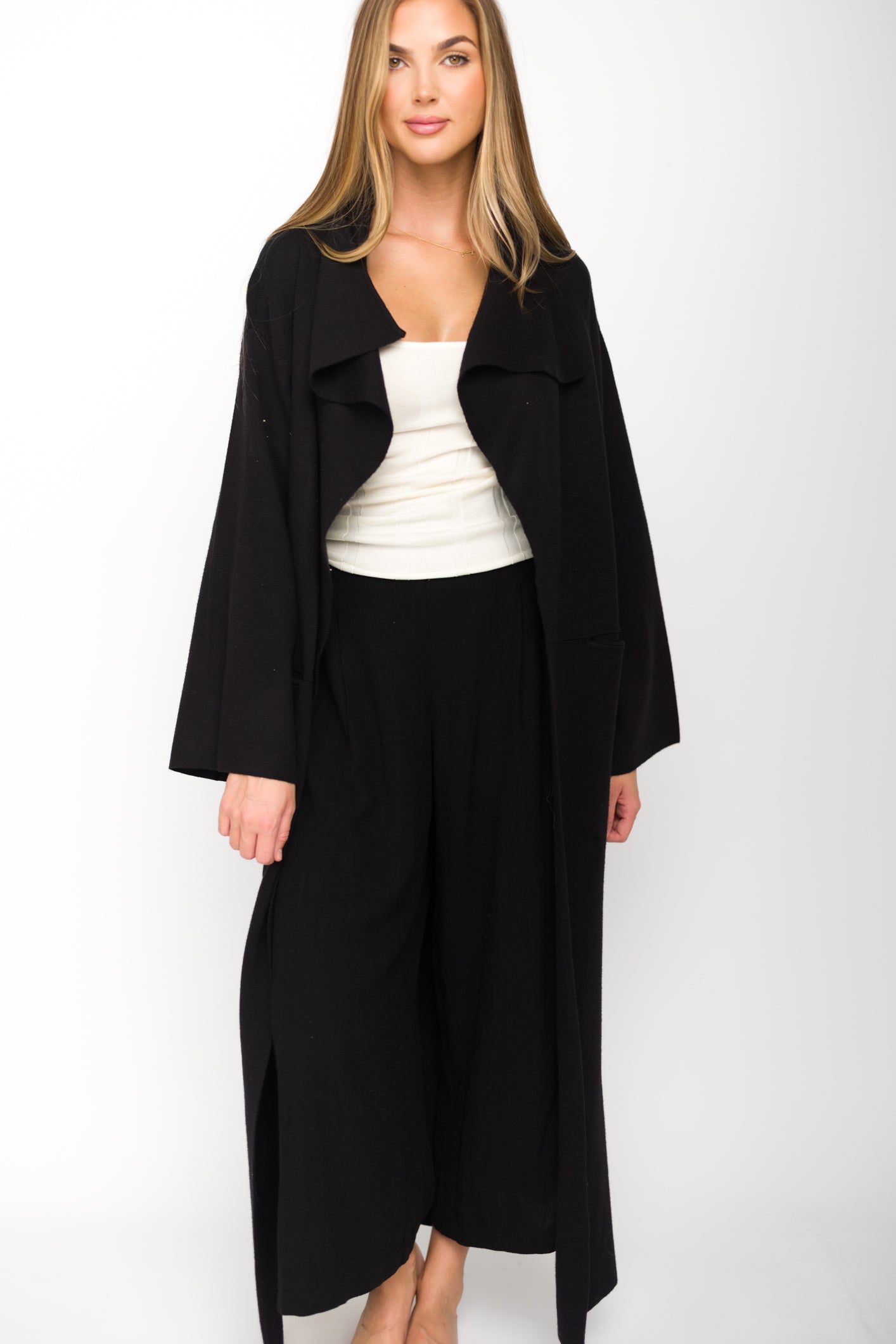 Elsa Black Sweater Coat for Women - Cozy Winter Knit Cardigan for Casual Outings & Office Wear