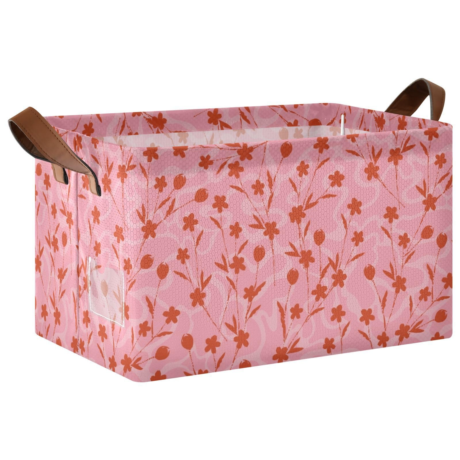 Red Floret Collapsible Fabric Storage Baskets with Handles - 2 Pack Foldable Home Organizer Boxes for Makeup, Books, Toys & Shelves | Perfect for Living Room, Bedroom & Office Organization
