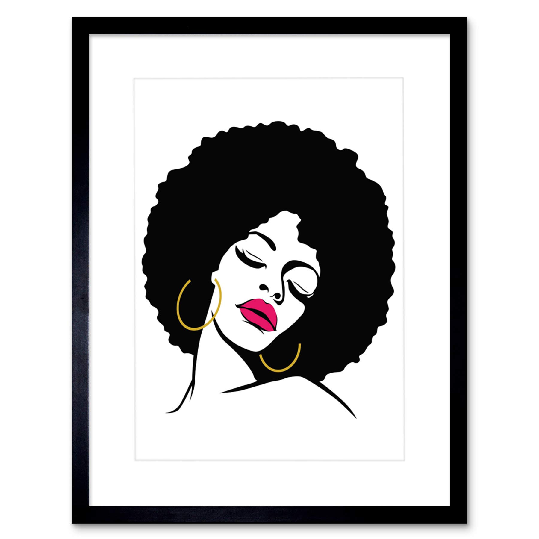 Afro Hairstyle Woman with Lipstick - Modern Art Painting Print for Wall Decor (12x16 Inches) - Perfect for Living Room, Bedroom & Office