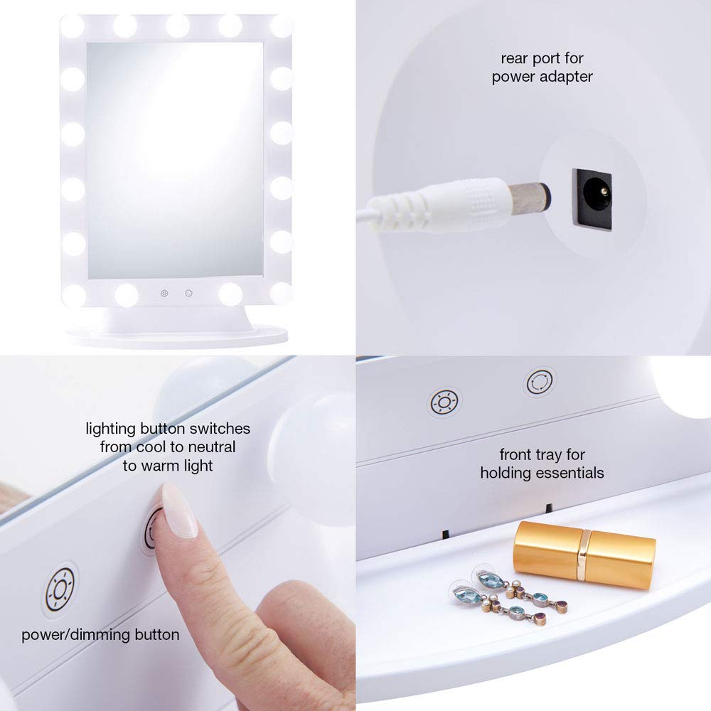 Hollywood Vanity Mirror with Lights - 17 Dimmable LED Bulbs, 3 Lighting Modes (Natural/Daylight/Warm) for Makeup Application, Skincare & Dressing Table Decor