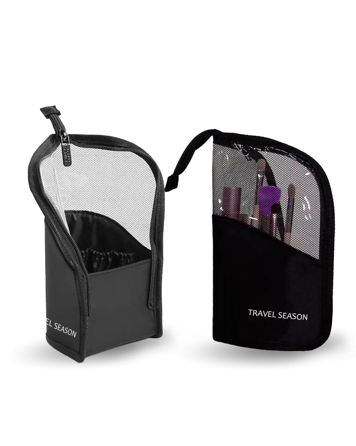 GRINKO Waterproof Makeup Brush Holder & Organizer - Stand-up Mesh Cosmetic Bag with Zipper for Travel, Home & Salon Use - Black Makeup Brush Cup & Toiletry Storage Bag