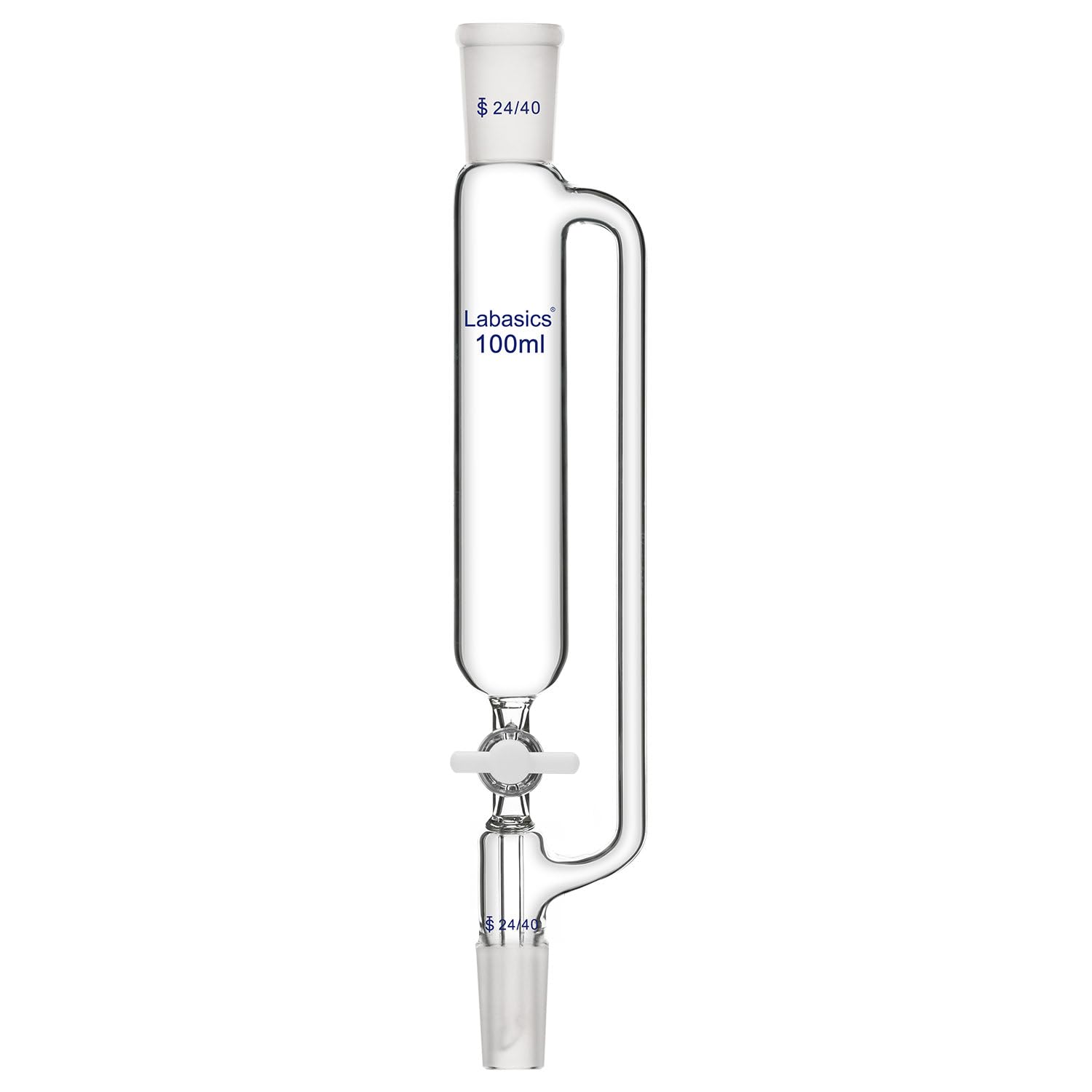 Labasics 100ml Pressure Equalizing Addition Funnel - Borosilicate Glass Dropping Funnel with 24/40 Joint & PTFE Stopcock - Ideal for Precise Chemical Dosing in Laboratory Experiments