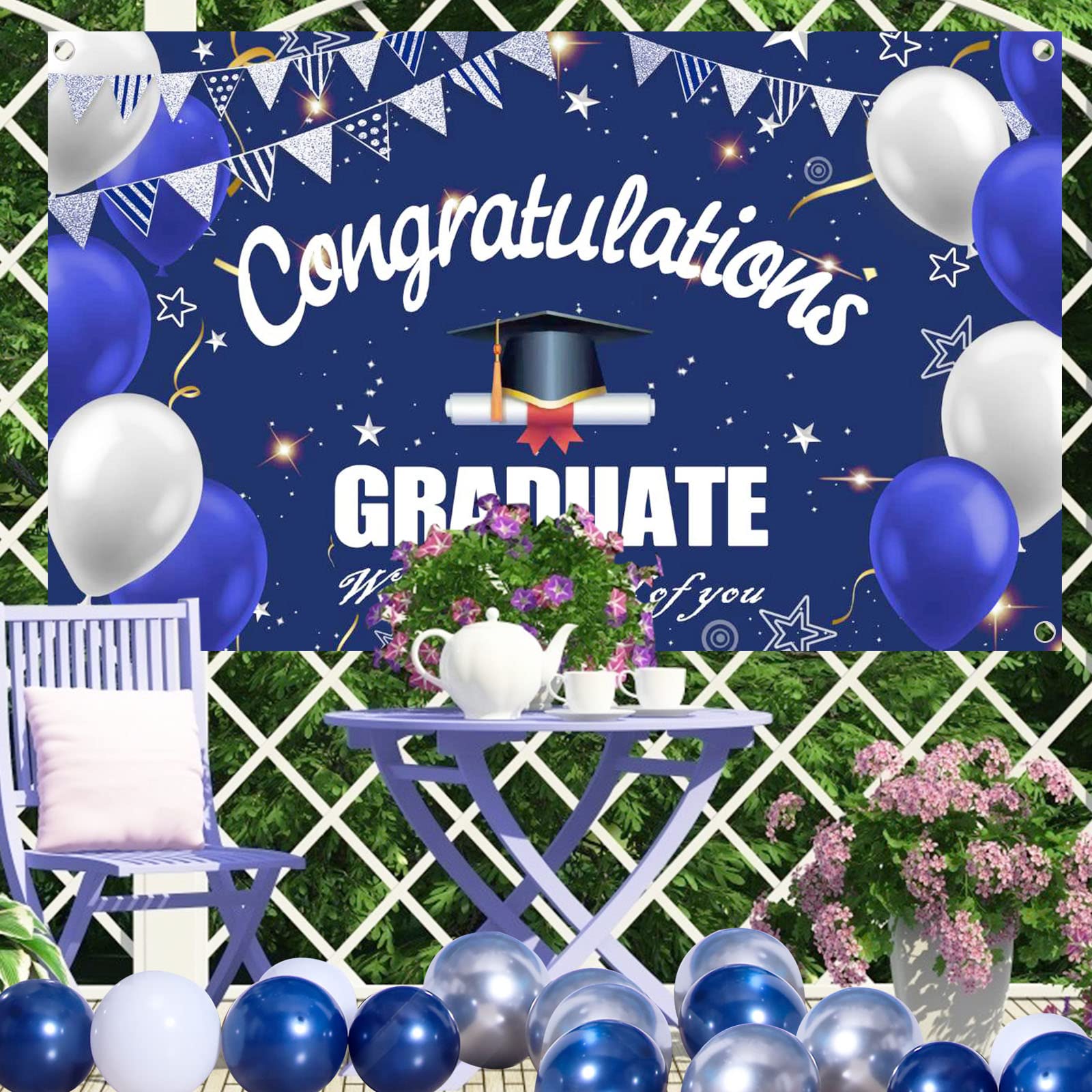 Class of 2025 Graduation Decorations Set - Congratulations GRADUATE Banner, Balloons & Backdrop for Nursing Graduation Party (Navy Blue) | Perfect for Nurse Graduation Ceremonies, College Celebrations & Photo Booths