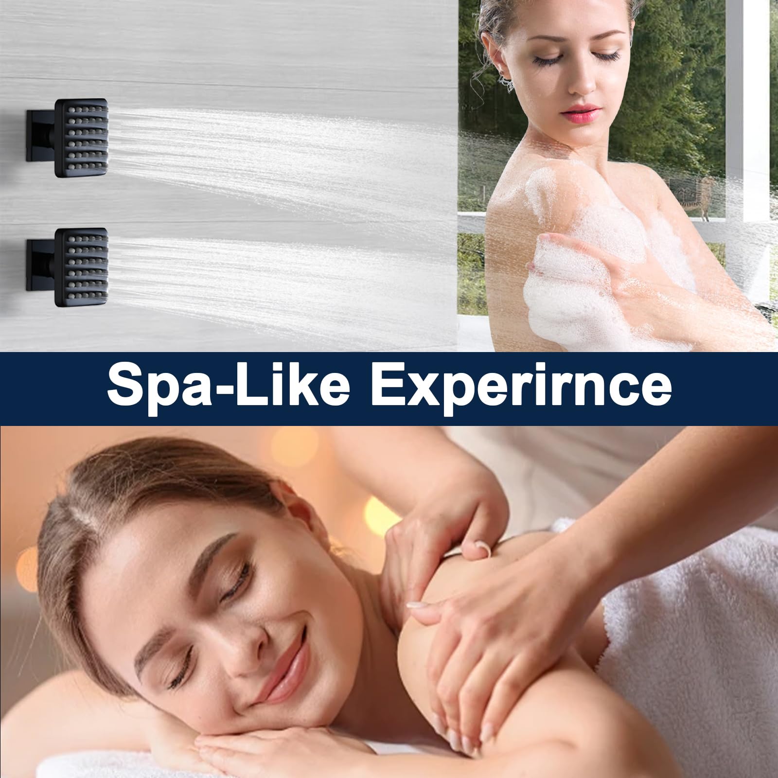 Premium Solid Brass Square Shower Body Spray Jet - High Pressure Wall Mount Massage Shower Head for Bathroom Spa Upgrade - Matte Black Finish - Perfect for Relaxing Muscle Relief & Luxury Shower Experience