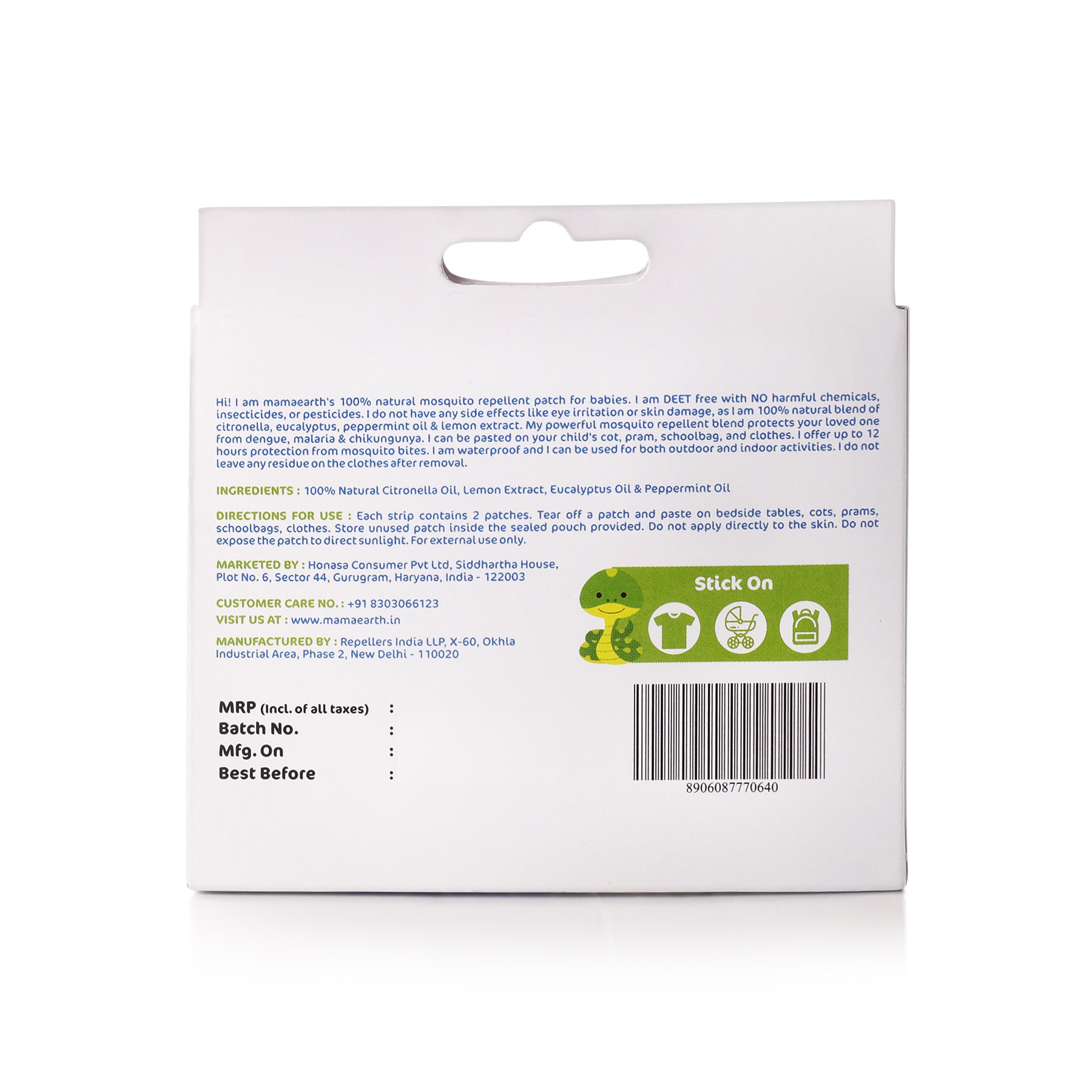 Mamaearth Natural Mosquito Repellent Patches for Babies - 12 Hour Protection, Safe & Non-Toxic, White (Pack of 1) | Ideal for Outdoor Play, Travel & Camping with Infants