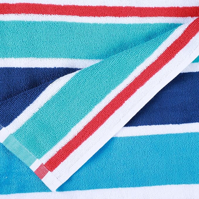 Ocean Stripe Oversized Cotton 4-Piece Beach Towel Set - Soft, Absorbent & Quick-Drying for Pool, Beach, Vacation & Outdoor Activities