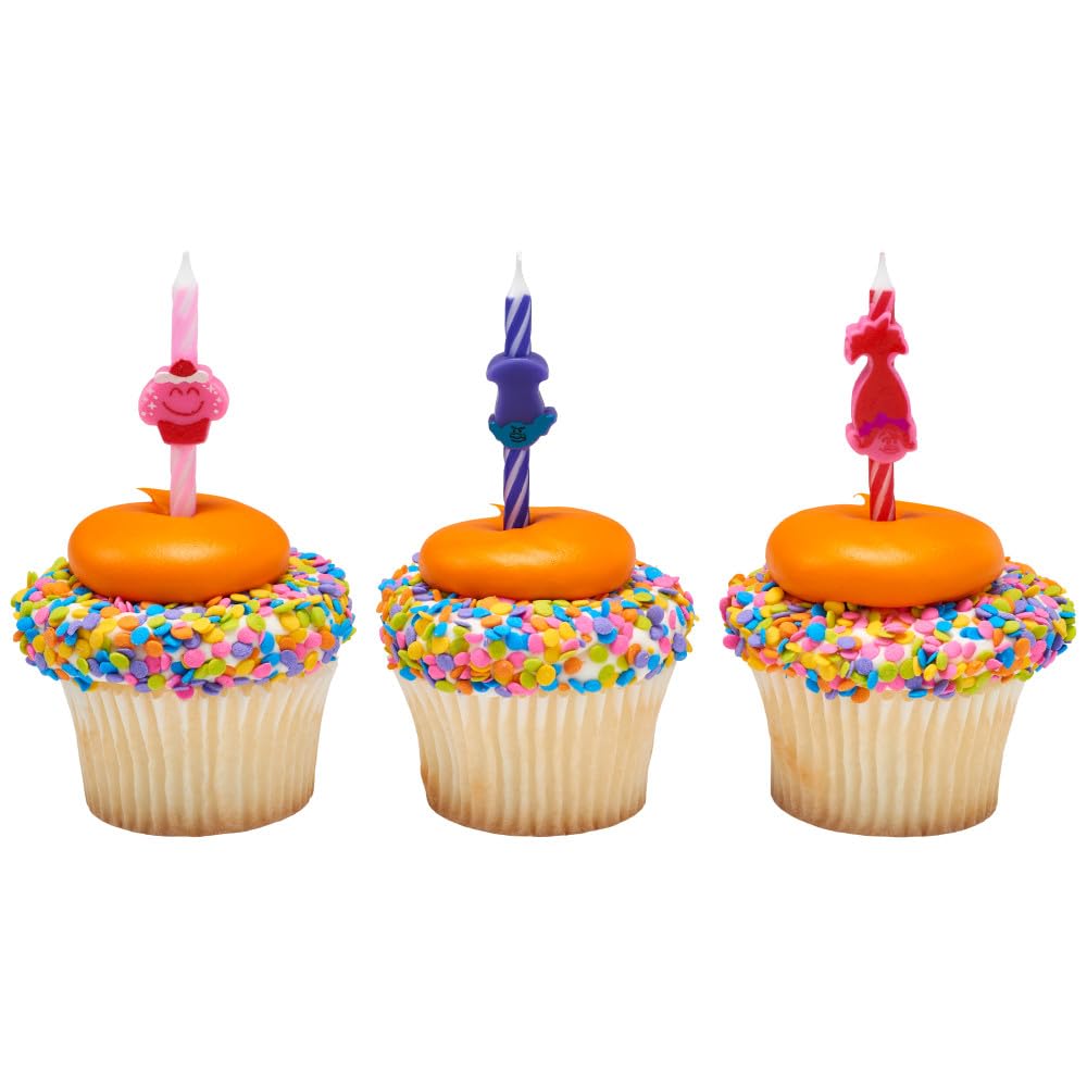 Cake Topper Decor with 6 Poppy Candles - for Cupcakes & Cakes