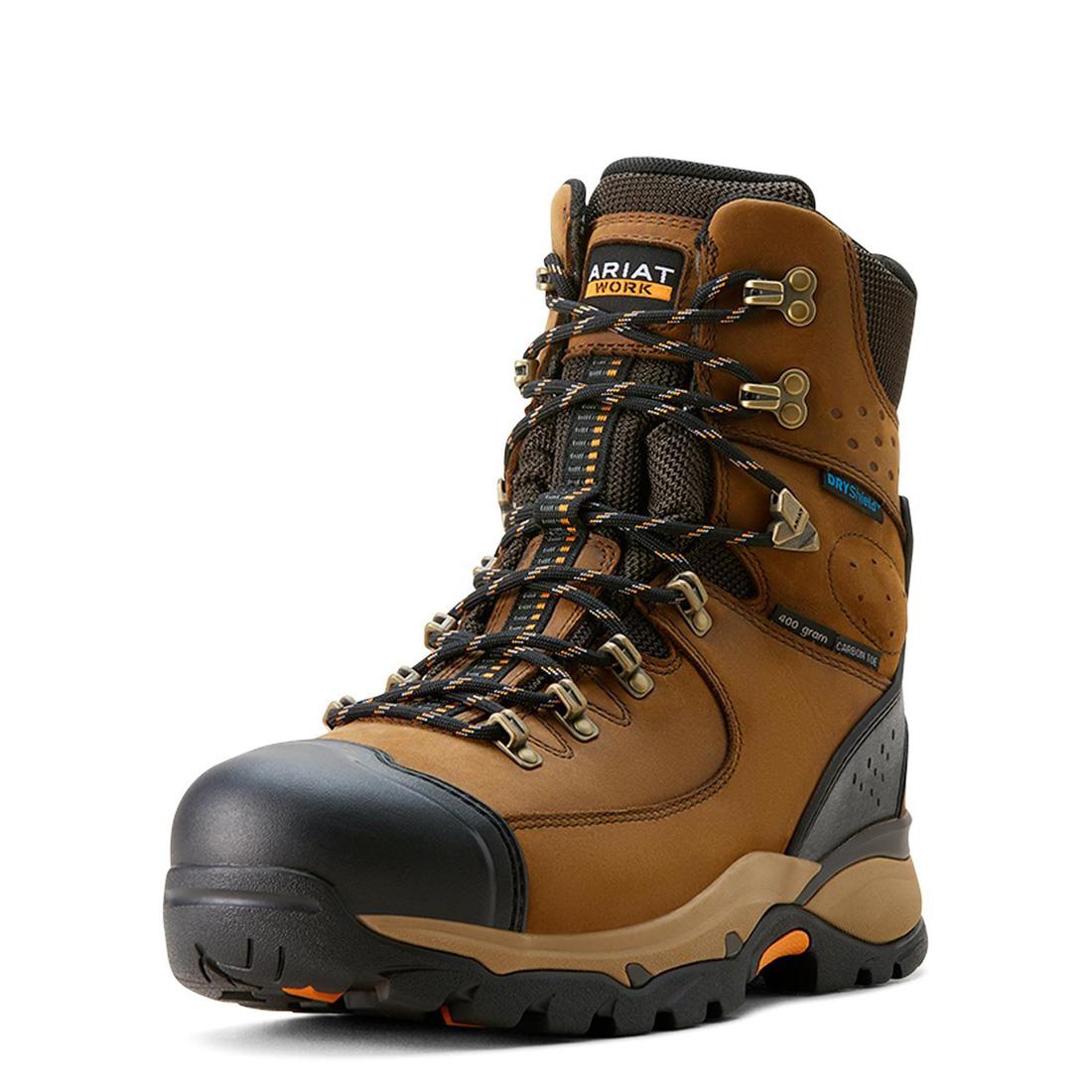 Endeavor 8 Inch Carbon Toe Waterproof Insulated Work Boots for Men - Dusted Brown - Heavy Duty Safety Shoes for Construction, Hiking & Outdoor Work