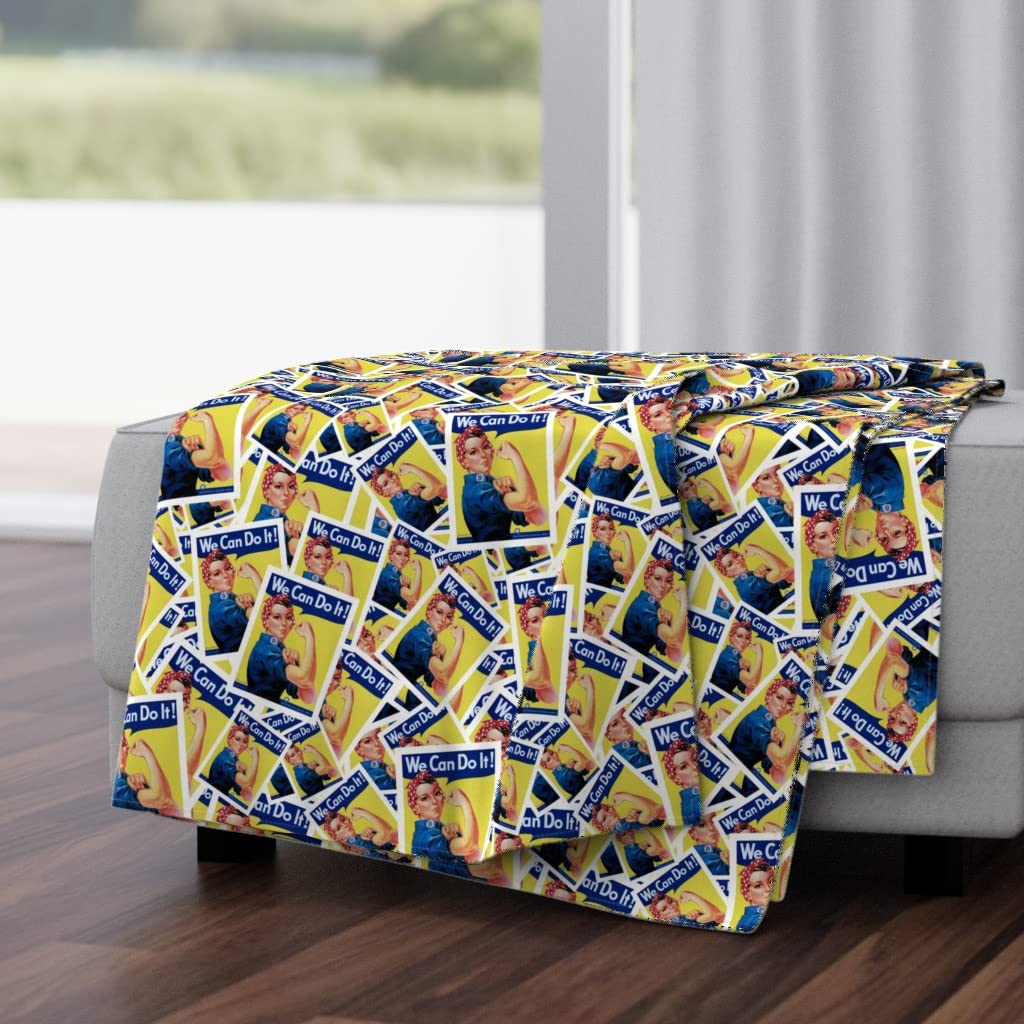 Soft Plush Minky Throw Blanket 50x70 Inches - Yellow Retro Rosie the Riveter Women Empowerment Design | Cozy Gift for Home, Office & Dorm Decor