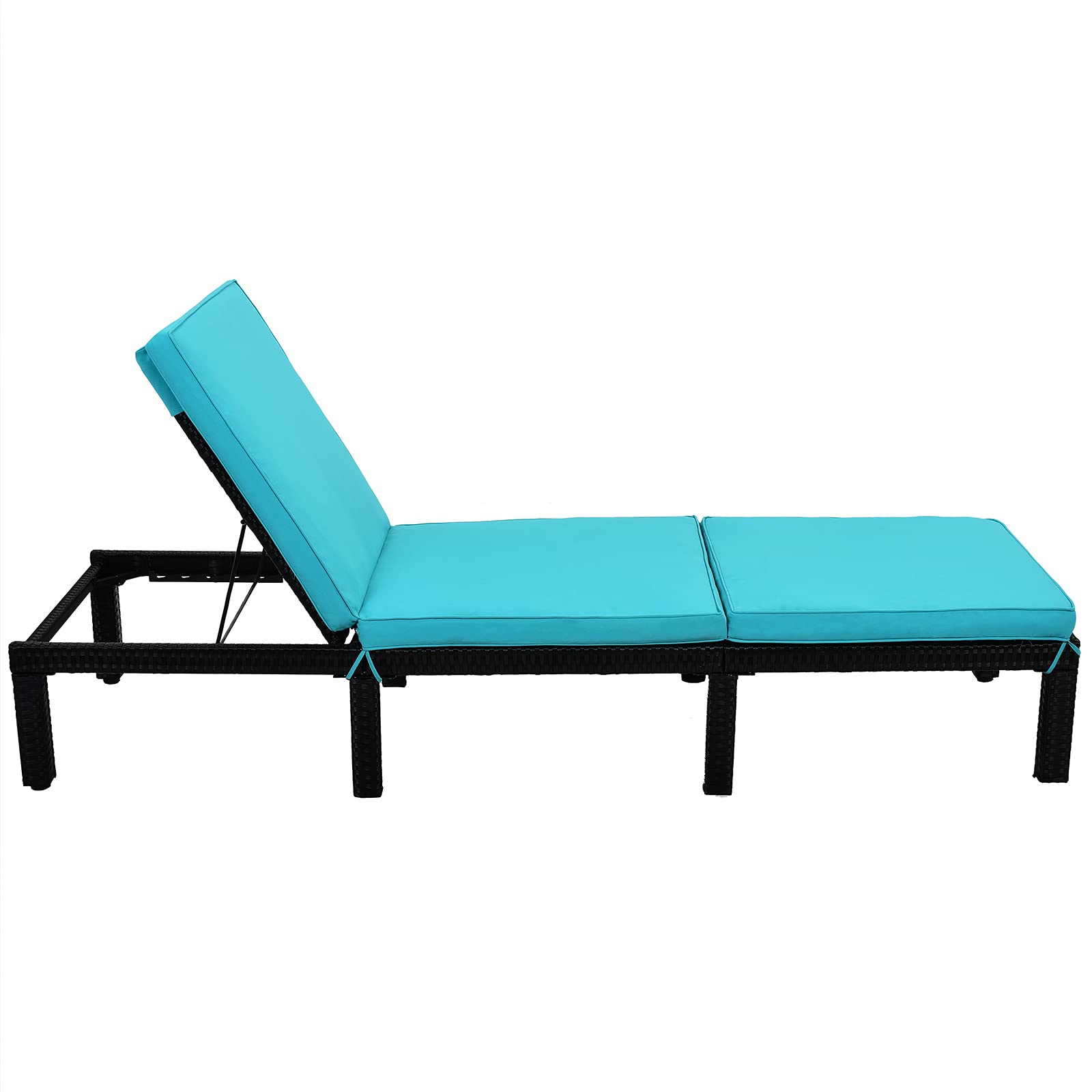 Outdoor Adjustable PE Rattan Wicker Chaise Lounge Chair with Blue Cushion - Patio Furniture Sunbed for Poolside, Garden, and Backyard Relaxation (Set of 1)