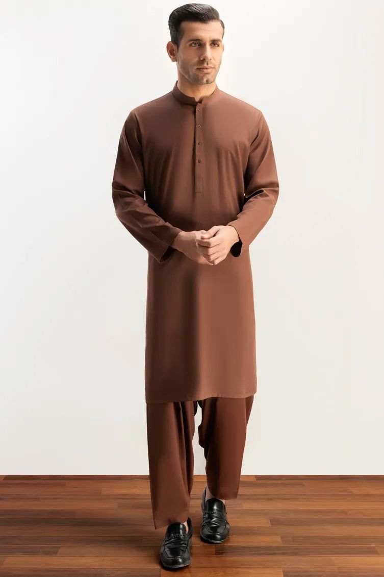Stylish Blended Brown Kurta Trouser for Men by J. Junaid Jamshed - Perfect for Eid, Weddings & Formal Occasions