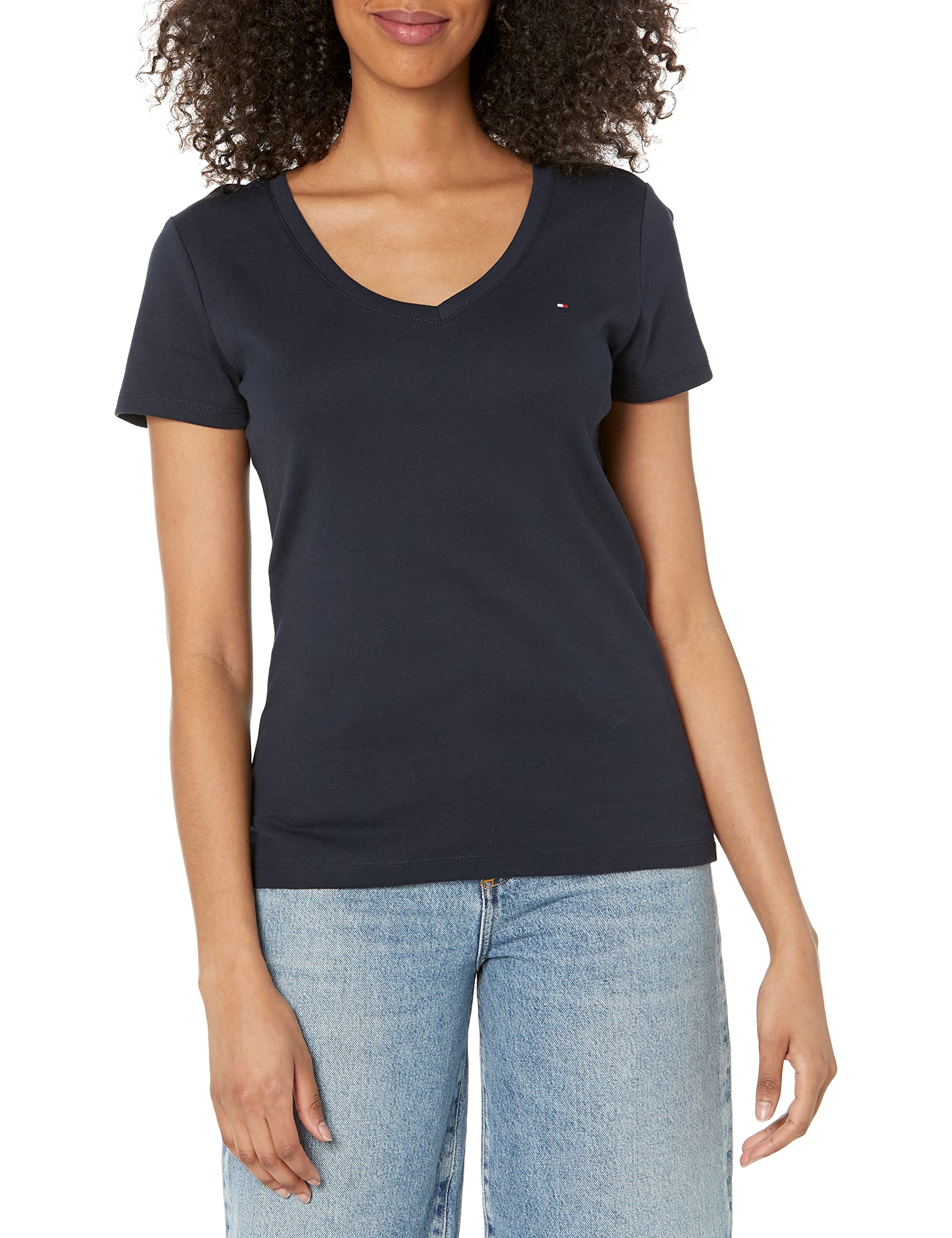 Tommy Hilfiger Women's V-Neck Casual T-Shirt - Soft Cotton Comfort Fit Tee for Everyday Wear, Work & Weekend Outfits