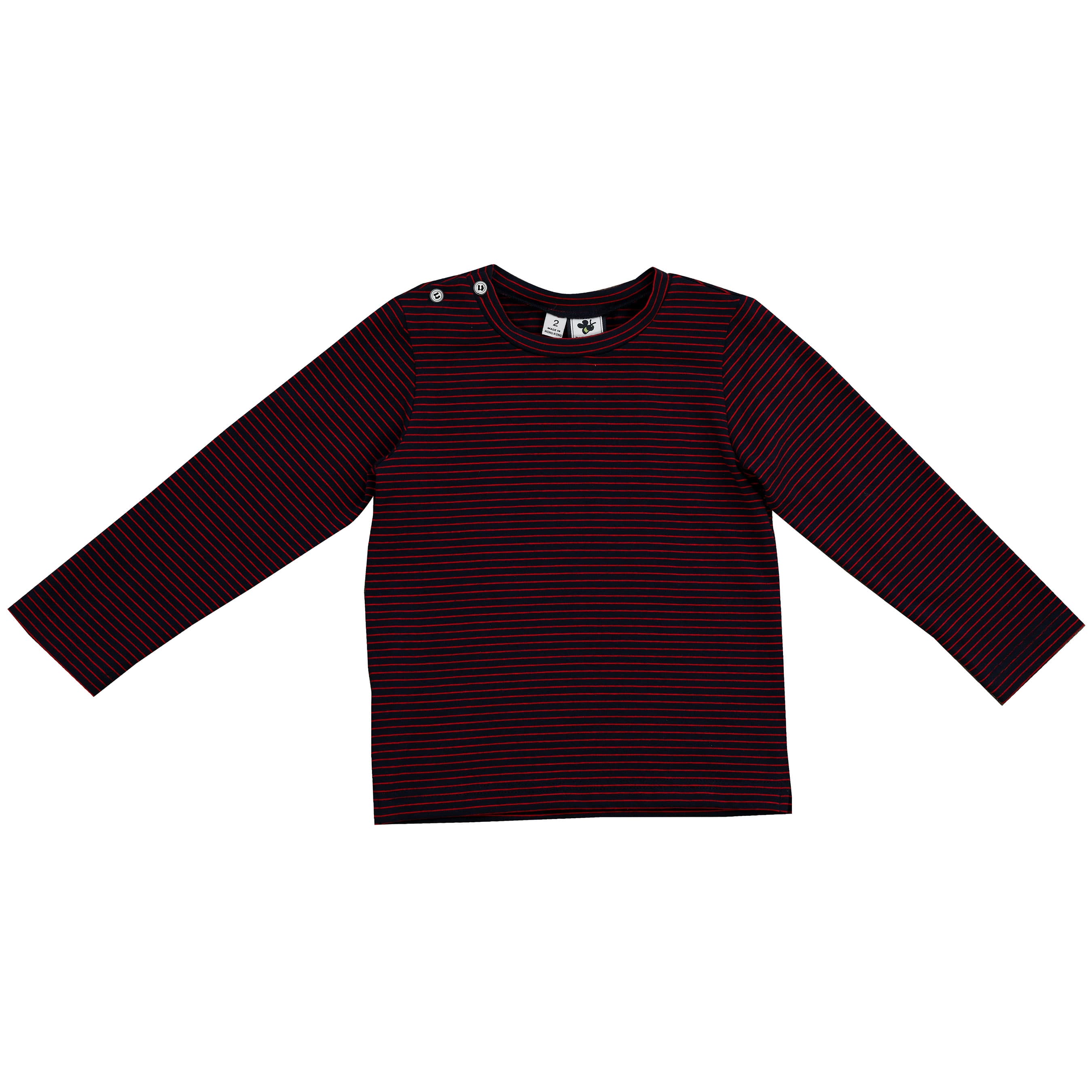 Henry Boys Button Shoulder Long Sleeve Tee - Navy with Mini Red Stripes | Casual Kids Shirt for School, Playdates & Family Outings